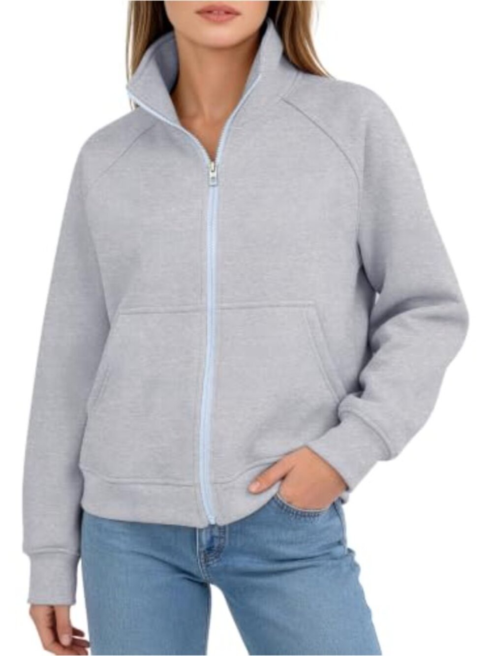 Kissonic Womens Zip Up Sweatshirt Fleece Lined Cropped Y2K Jacket Pockets